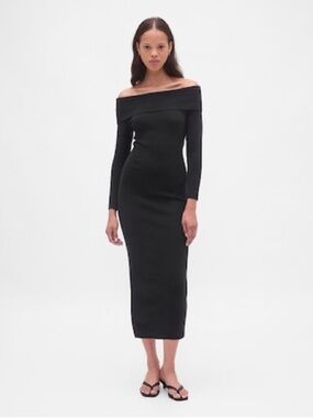 GAP CashSoft Stretch Off-Shoulder Midi Sweater Dress - black